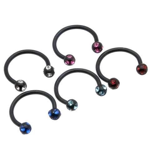 Multi Gem Black Titanium Horseshoe 16g