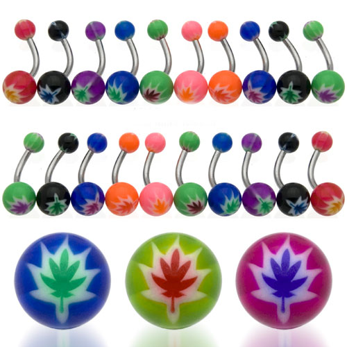 UV Pot Leaf Inlay Belly Rings