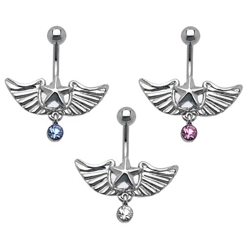 CZ Star Wing Dangle Belly Ring