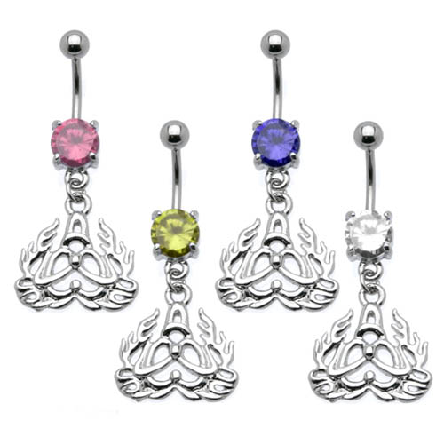 Tribal Flame CZ Dangle Belly Ring