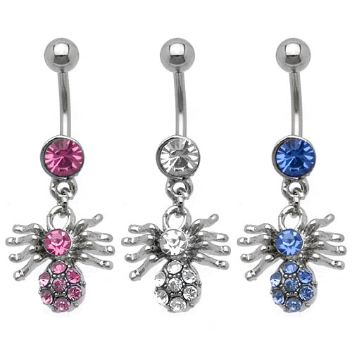 CZ Paved Spider Dangle Belly Ring