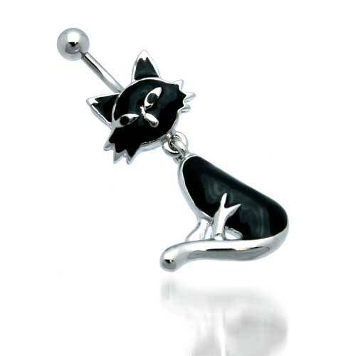 Black Cat Dangle Belly Ring