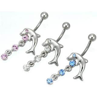 Triple CZ Dolphin Dangle Belly Ring