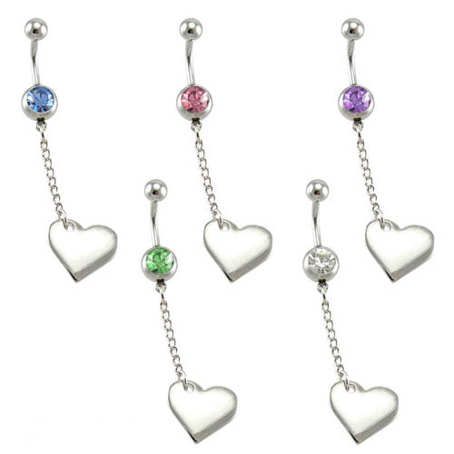 Shinning Heart CZ Dangle Belly Ring