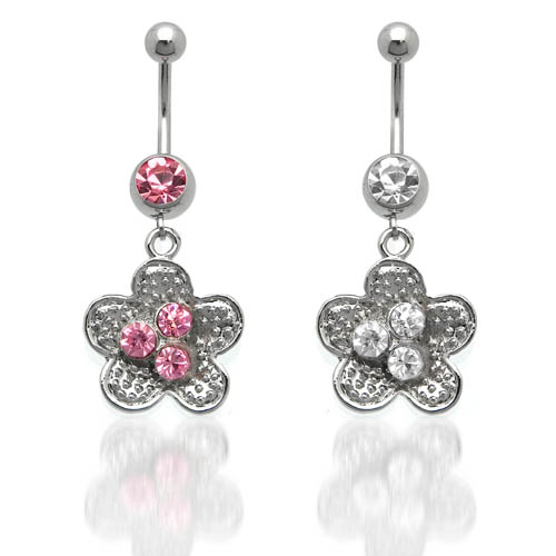Classic Flower CZ Dangle Belly Ring