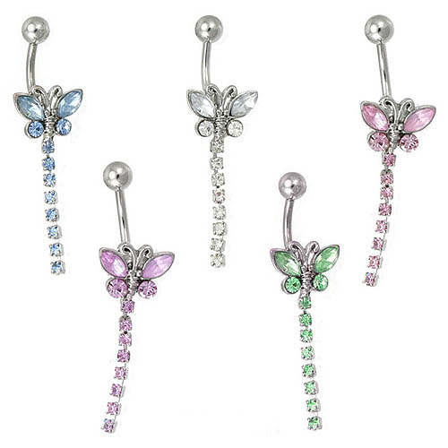 Single Drop CZ Butterfly Dangle Belly Ring