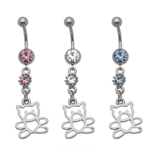 Teddy Bear CZ Dangle Belly Ring