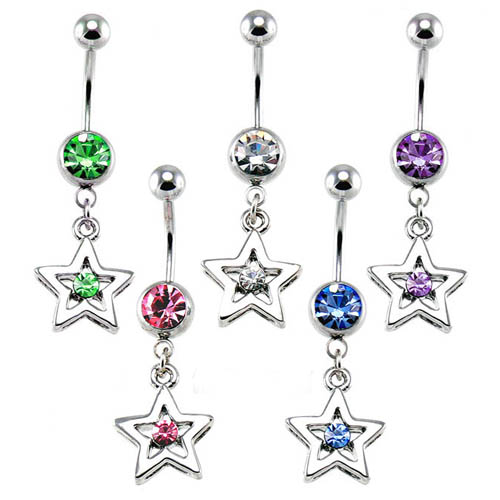 Lucky Star CZ Dangle Belly Ring