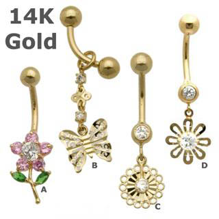 14K Gold Fancy Belly Rings