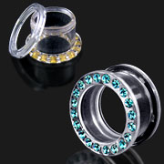 UV acrylic cz stone screw on flesh tunnel, fashion ear plugs