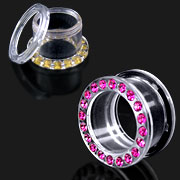 UV acrylic cz stone screw on flesh tunnel, fashion ear plugs