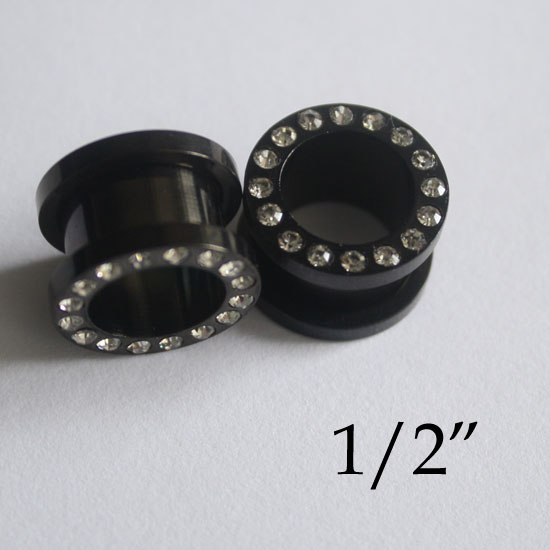 CZ stone 316l stainless steel flesh tunnel, cz jewelry ear plugs