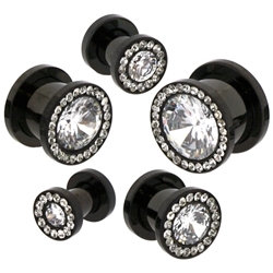 CZ stone 316l stainless steel flesh tunnel, cz jewelry ear plugs