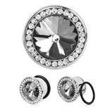 CZ stone 316l stainless steel flesh tunnel, cz jewelry ear plugs