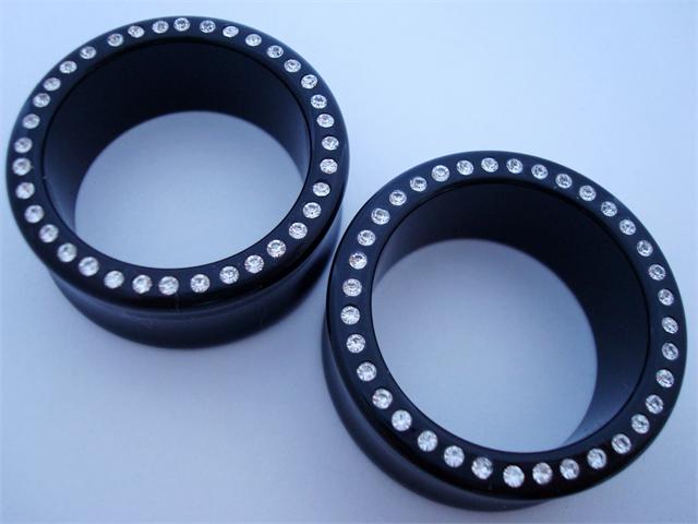 CZ stone 316l stainless steel flesh tunnel, cz jewelry ear plugs