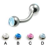 316l stainless steel eyebrow bananna with cz stone jewelry ball,curved barbell,eyebrow rings,barbell