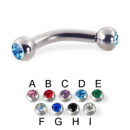 316l stainless steel eyebrow bananna with cz stone jewelry ball,curved barbell,eyebrow rings,barbell