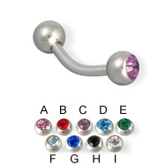 316l stainless steel eyebrow bananna with cz stone jewelry ball,curved barbell,eyebrow rings,barbell