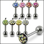 316l stainless steel Tongue Barbells with paved cz stones, straight barbell, tongue rings,body pierc