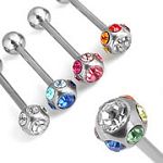 316l stainless steel Tongue Barbells with cz stone, straight barbell, tongue rings,body piercing jew