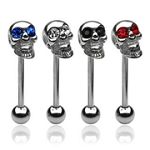 316l stainless steel Tongue Barbells with skull, straight barbell, tongue rings,body piercing jewelr