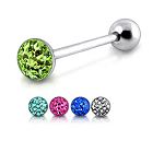 316l stainless steel Tongue Barbells with paved cz stones, straight barbell, tongue rings,body pierc