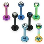 316l stainless steel labret with cz stone,body piercing jewelry,fashion jewelry,lip rings,labret pie