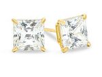 14k gold pricess cut,square cubic zircon stud earrings,grid square cubic zircon stud earrings,cz stu