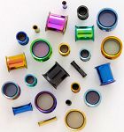 Anodized 316l stainless steel sadde double flare flesh tunnel