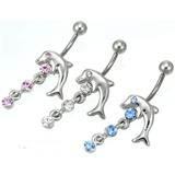 Triple CZ Dolphin Dangle Belly Ring Details