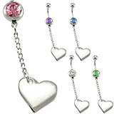 Shinning Heart CZ Dangle Belly Ring Details