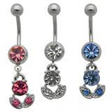 Cutie Rose CZ Dangle Belly Ring Details