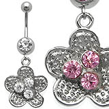 Classic Flower CZ Dangle Belly Ring Details
