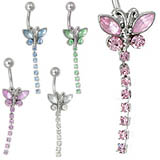 Single Drop CZ Butterfly Dangle Belly Ring Details