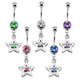 Lucky Star CZ Dangle Belly Ring Details